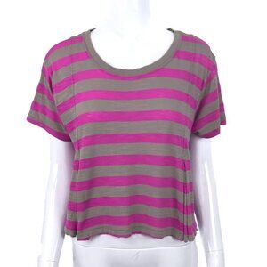 Free People Fuchsia & Gray striped cropped Tee Small